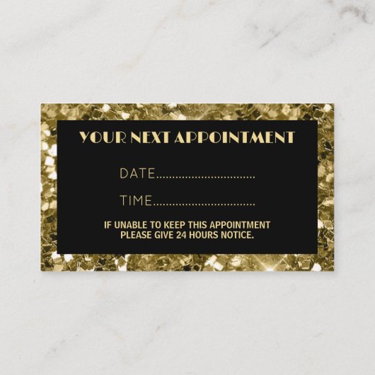 ブラック&金ゴールドグリッターハンドネイルサロンマニキュリスト 予約カード (裏面)