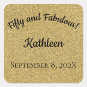 ブラック&金ゴールドグリッターフィフティアンドファブラス誕生日 スクエアシール (正面)