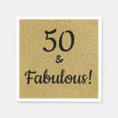 ブラック&金ゴールドグリッターフィフティアンドファブラス誕生日 スタンダードカクテルナプキン (正面)