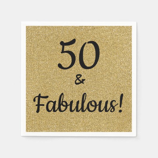 ブラック&金ゴールドグリッターフィフティアンドファブラス誕生日 スタンダードカクテルナプキン (正面)