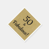 ブラック&金ゴールドグリッターフィフティアンドファブラス誕生日 スタンダードカクテルナプキン (角)