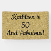 ブラック&金ゴールドグリッターフィフティアンドファブラス誕生日 横断幕 (横)