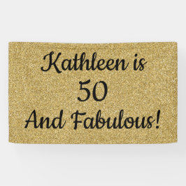 ブラック&金ゴールドグリッターフィフティアンドファブラス誕生日 横断幕