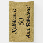 ブラック&金ゴールドグリッターフィフティアンドファブラス誕生日 横断幕 (縦)