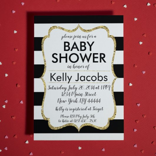 ブラック&金ゴールドグリッターベビーシャワー招待状 招待状