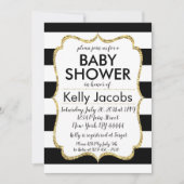 ブラック&金ゴールドグリッターベビーシャワー招待状 招待状 (正面)