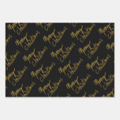 ブラック&金ゴールドグリッターメリークリスマスタイポグラフィ ラッピングペーパーシート (正面3)