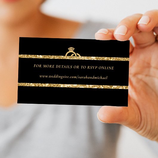 ブラック&金ゴールドグリッターモノグラム結婚ズ詳細RSVP エンクロージャーカード