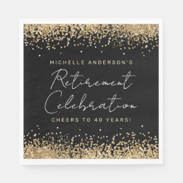 ブラック&金ゴールドグリッターリタイアナプキンズ スタンダードランチョンナプキン