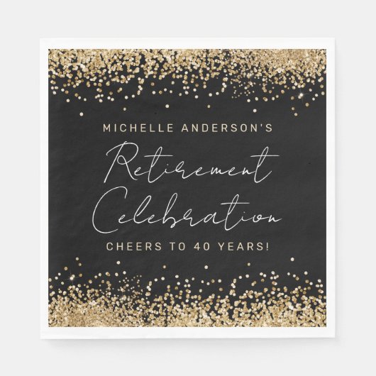 ブラック&金ゴールドグリッターリタイアナプキンズ スタンダードランチョンナプキン (正面)