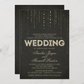 ブラック&金ゴールドグリッタールック結婚ズ 招待状 (正面/裏面)