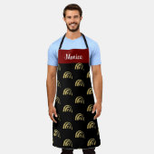 ブラック&金ゴールドグリッターレインボー名前をカスタムする エプロン (着用した状態)