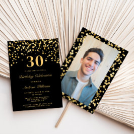 ブラック&金ゴールドグリッター写真30歳 招待状