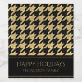 ブラック&金ゴールドグリッター千鳥格子のハッピーホリデー ワインラベル (シングルラベル)