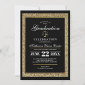 ブラック│金ゴールドグリッター法科卒業会 招待状 (正面)