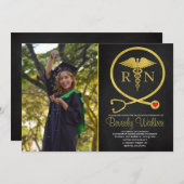 ブラック&金ゴールドグリッター看護学校卒業 招待状 (正面/裏面)