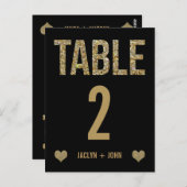 ブラック&金ゴールドグリッター結婚のテーブル番号葉書 ポストカード (正面/裏面)