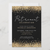 ブラック&金ゴールドグリッター退職パーティの招待状 招待状 (正面)
