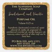 ブラック&金ゴールドグリッター香水ローラーボトルラベル スクエアシール (正面)