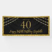 ブラック&金ゴールドグリッター40番誕生日こんにちは40 横断幕 (横)