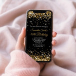 ブラック&金ゴールドグリッター40th Birthday 招待状<br><div class="desc">彼女のための魅力的な40歳の誕生日の招待プリントまたはデジタルダウンロード。色フェイクの黒い背景に輝く無地の光沢のある金ゴールドグリッター。書とカスタマイズフォントのスタイル、色とサイズは必要に応じて彼女の魅力的なマイルストンお祝いのための独自の招待状を作成する。このデザインの中のスパークリーとグリッターの要素モダンはガーリー、写真のようにフラットにプリントするデジタルグラフィックスである。金フェイクのグリッター作品。</div>