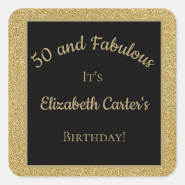 ブラック&金ゴールドグリッター50と素晴らしい誕生日 スクエアシール