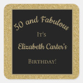 ブラック&金ゴールドグリッター50と素晴らしい誕生日 スクエアシール (正面)