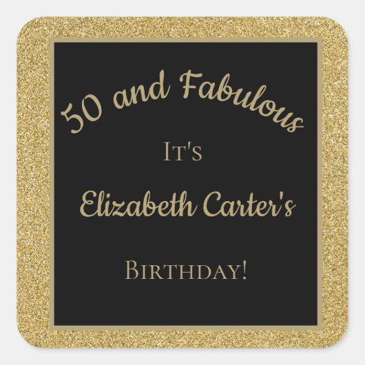 ブラック&金ゴールドグリッター50と素晴らしい誕生日 スクエアシール (正面)