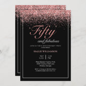 ブラック&金ゴールドグリッター50と素晴らしい誕生日 招待状 (正面/裏面)