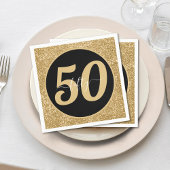 ブラック&金ゴールドグリッター50 50年50誕生日 スタンダードカクテルナプキン