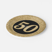 ブラック&金ゴールドグリッター50 50年50誕生日 ペーパープレート (アングル)