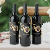 ブラック&金ゴールドグリッター50 50年50誕生日 ワインラベル