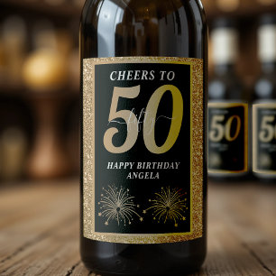 ブラック&金ゴールドグリッター50 50年50誕生日 ワインラベル