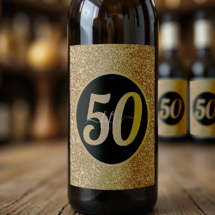ブラック&金ゴールドグリッター50 50年50誕生日 ワインラベル