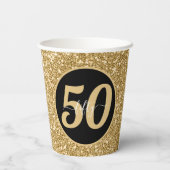 ブラック&金ゴールドグリッター50 50年50誕生日 紙コップ (裏面)