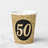 ブラック&金ゴールドグリッター50 50年50誕生日 紙コップ (正面)