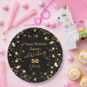 ブラック&金ゴールドグリッター50thバースデーパーティー ペーパープレート (パーティー)