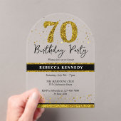 ブラック&金ゴールドグリッター70thバースデーパーティー アクリル招待状 (インサイチュ (ポータブル))
