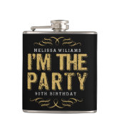 ブラック&金ゴールドグリッターI'mパーティーモダン文字 フラスク (正面)