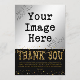ブラック&金ゴールドグリッターTHANK-hand 書 on back サンキューカード