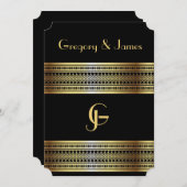 ブラック&金ゴールドゲイ/レズビアン結婚式招待状 招待状 (正面/裏面)