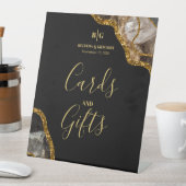 ブラック&金ゴールドゲードグリッターウェディングカード&ギフト 台座サイン (インサイチュ)