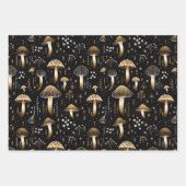 ブラック&金ゴールドコテージコアマッシュルームトリオ ラッピングペーパーシート (正面3)
