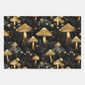 ブラック&金ゴールドコテージコアマッシュルームトリオ ラッピングペーパーシート (正面)
