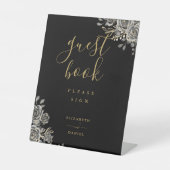 ブラック&金ゴールドゴシックバラフローラゲストブック 台座サイン (正面)