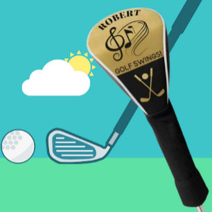 ブラック&金ゴールドゴルフスウィングパーソナライズされた ゴルフヘッドカバー