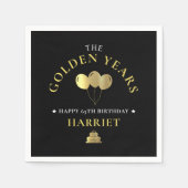 ブラック&金ゴールドゴールデンイヤーズ65誕生日 スタンダードカクテルナプキン (正面)