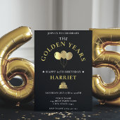 ブラック&金ゴールドゴールデンイヤーズ65誕生日 招待状
