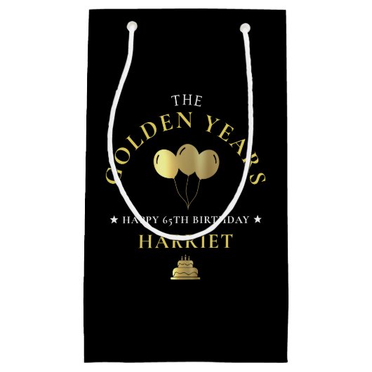 ブラック&金ゴールドゴールデンイヤーズ65thバースデーパーティー スモールペーパーバッグ (正面)