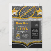 ブラック&金ゴールドサッカーチームスポーツグリッター誕生日 招待状 (正面)